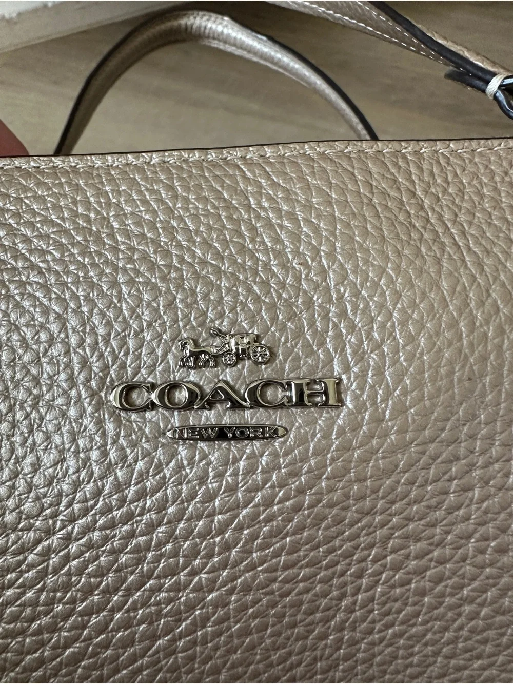 Coach Ally Metallic Tan/Gold Pebbled Leather Carryall Bag w/silver hardware